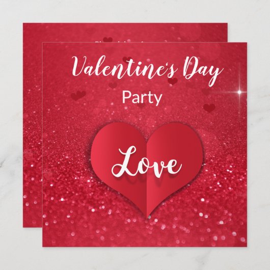 Valentine Red Paper Herz Glitzer Party Einladung (Vorne/Hinten)