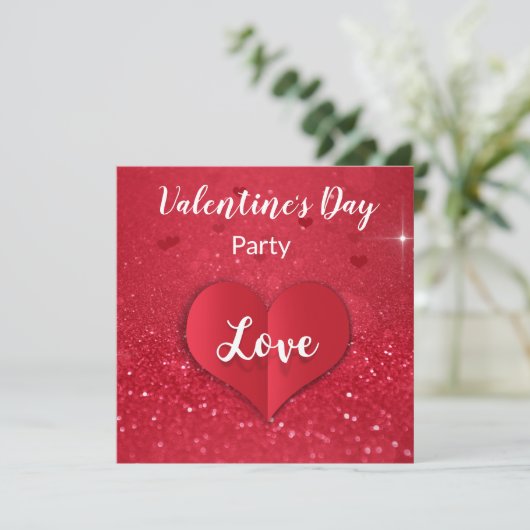 Valentine Red Paper Herz Glitzer Party Einladung (Stehend Vorderseite)