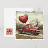 Valentine Red Truck: Herzliche Expedition Feiertagskarte (Vorne/Hinten)