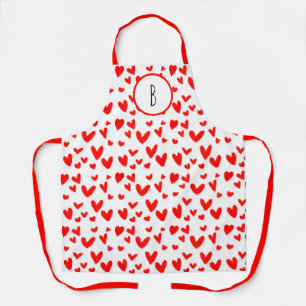 Valentine Red White Doodle Hörmuster Monogramm Schürze