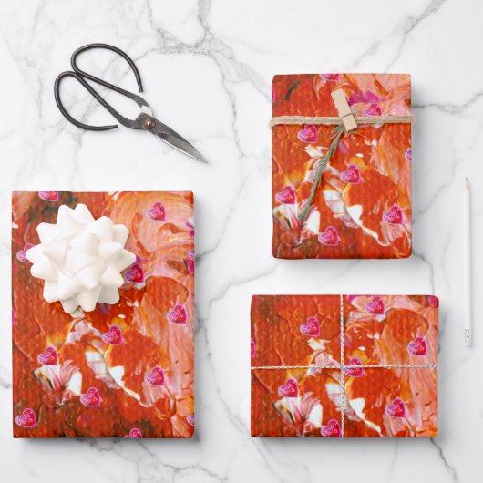 Valentine Reds Wrapping Paper Flat Sheet Set 3 Geschenkpapier Set (Vorderseite)