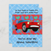 Valentine Rennwagen Feiertagspostkarte (Vorne/Hinten)