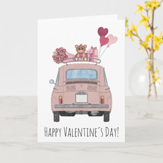 Valentine Retro Fiat 500 Karte (Gelbe Blume)
