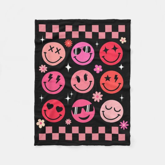 Valentine Retro Groovy Pink Happy Face  Fleecedecke (Vorderseite)