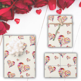 Valentine Retro Herzmuster Geschenkpapier Set