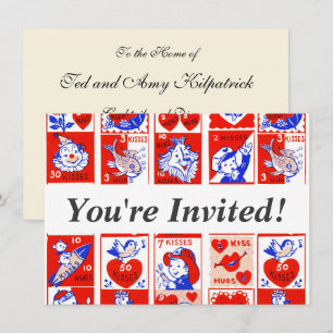Valentine Retro Liebe schlägt Niedliche Muster Einladung