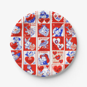 Valentine Retro Liebe schlägt Niedliche Muster Pappteller
