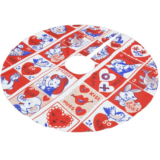 Valentine Retro Liebe schlägt Niedliche Muster Polyester Weihnachtsbaumdecke (Schrägansicht)