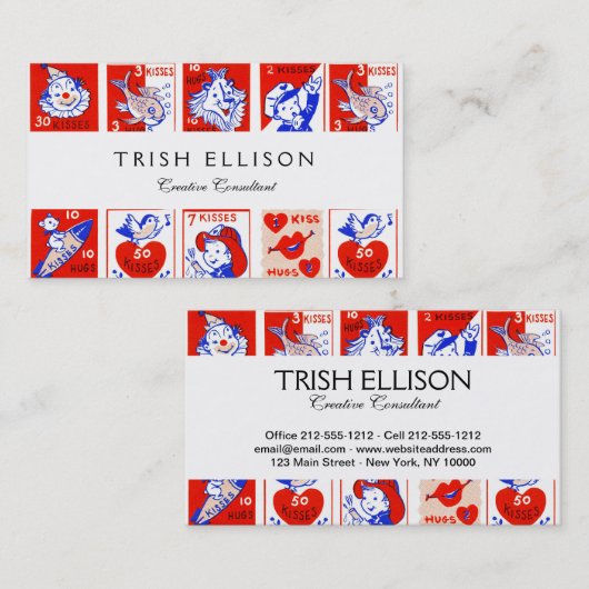 Valentine Retro Liebe schlägt Niedliche Muster Visitenkarte (Vorne/Hinten)