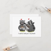 Valentine Romantic Raccoon Couple Grußkarte Karte (Vorderseite/Rückseite Beispiel)