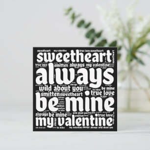 Valentine Romantic WordArt White Text Black Feiertagskarte