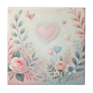 Valentine romantisches Herz Blütenpastellfarben Fliese