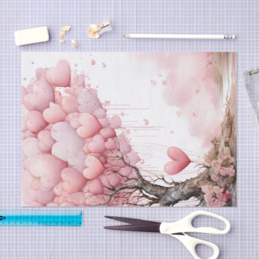 Valentine Rosa Herzblasen auf einem Baum Seidenpapier (Handwerk)