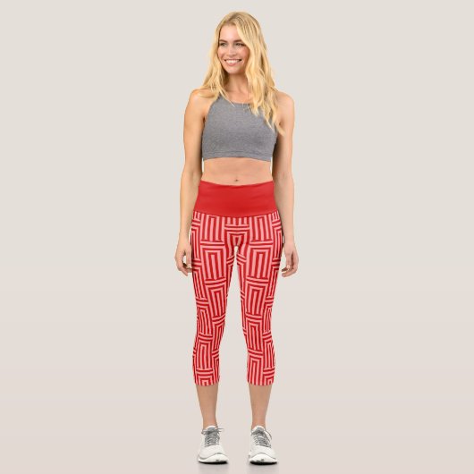 Valentine rosa rote Herzen gestreift Capri Leggings (Vorderseite)