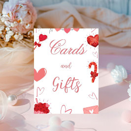 Valentine rosa & rote Herzkarte und Geschenkzeiche Sockelschild