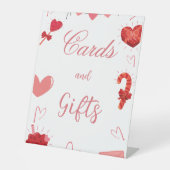 Valentine rosa & rote Herzkarte und Geschenkzeiche Sockelschild (Vorderseite)