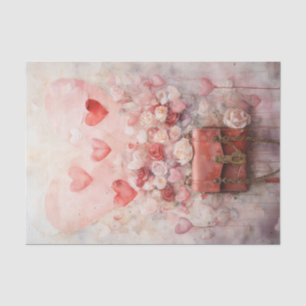 Valentine Rosa und Rotes Herz und Rose Seidenpapier