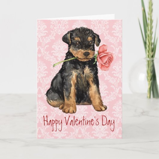 Valentine Rose Airedale Feiertagskarte (Vorderseite)