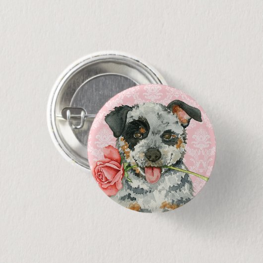 Valentine Rose Australian Cattle Dog Button (Vorne & Hinten)