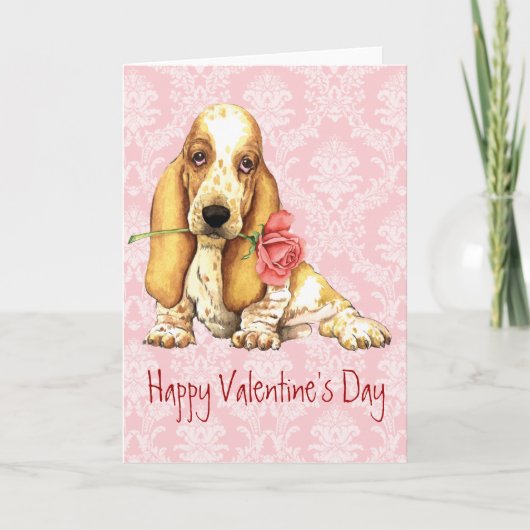 Valentine Rose Basset Feiertagskarte (Vorderseite)