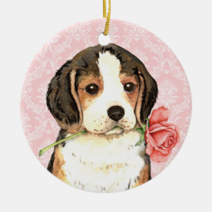 Valentine Rose Beagle Keramikornament