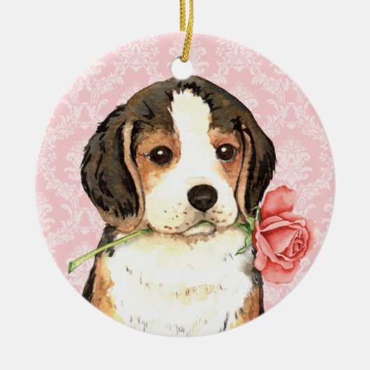 Valentine Rose Beagle Keramikornament (Vorne)