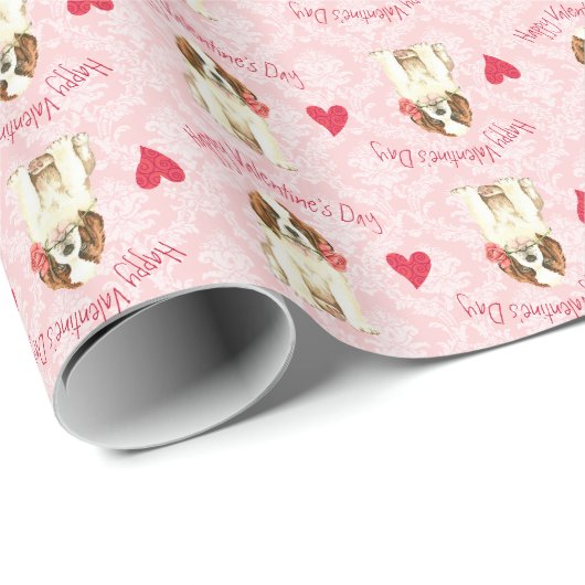 Valentine-Rose Bernhardiner Geschenkpapier (Rolleneckpunkt)