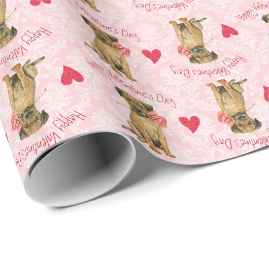 Valentine Rose Border Terrier Geschenkpapier (Rolleneckpunkt)