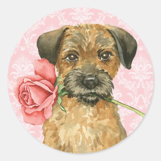 Valentine Rose Border Terrier Runder Aufkleber (Vorderseite)