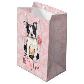 Valentine Rose Boston Terrier Mittlere Geschenktüte (Rückseite Schrägansicht)