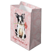 Valentine Rose Boston Terrier Mittlere Geschenktüte (Vorderseite Schrägansicht)