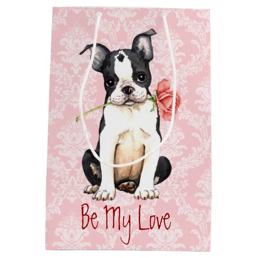 Valentine Rose Boston Terrier Mittlere Geschenktüte (Rückseite)