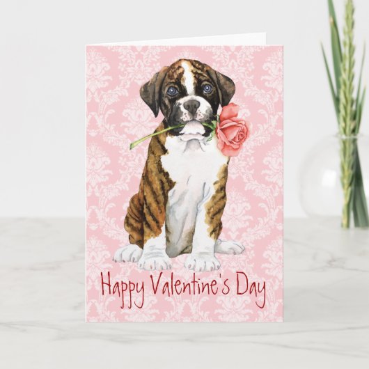 Valentine Rose Boxer Feiertagskarte (Vorderseite)