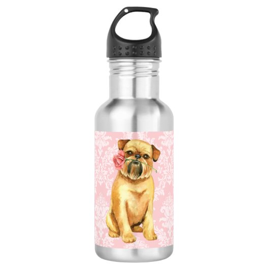 Valentine Rose Brussels Griffon Edelstahlflasche (Vorderseite)