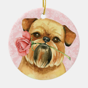 Valentine Rose Brussels Griffon Keramik Ornament