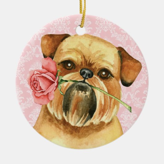 Valentine Rose Brussels Griffon Keramik Ornament (Vorne)