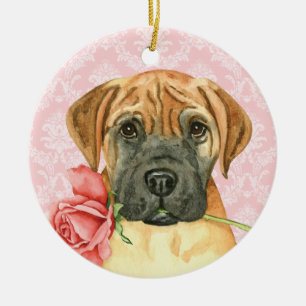 Valentine Rose Bullmastiff Keramik Ornament