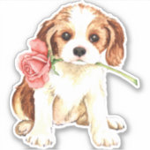 Valentine Rose Cavalier King Charles Spaniel Vinyl Aufkleber (Vorderseite)