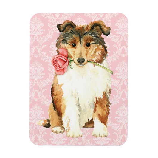 Valentine Rose Collie Magnet (Vertikal)