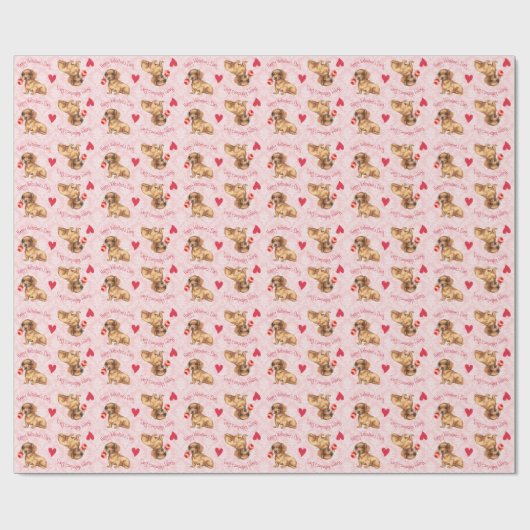 Valentine Rose Dackel Geschenkpapier (Flach)