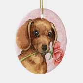 Valentine Rose Dackel Keramikornament (Rechts)