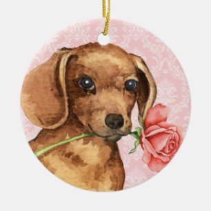 Valentine Rose Dackel Keramikornament