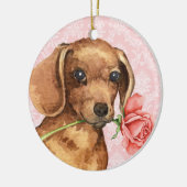 Valentine Rose Dackel Keramikornament (Links)