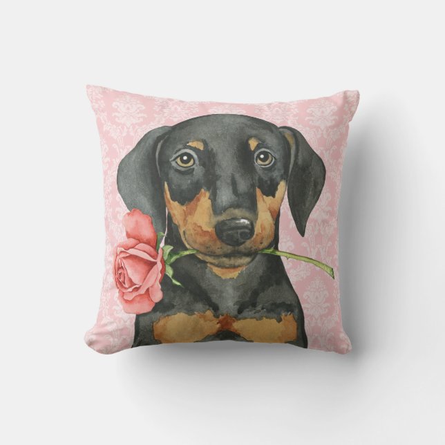 Valentine Rose Doberman Kissen (Vorderseite)