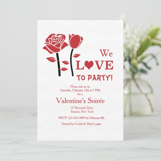 Valentine Rose Einladung (Stehend Vorderseite)