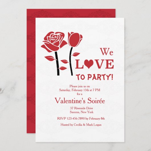 Valentine Rose Einladung (Vorne/Hinten)