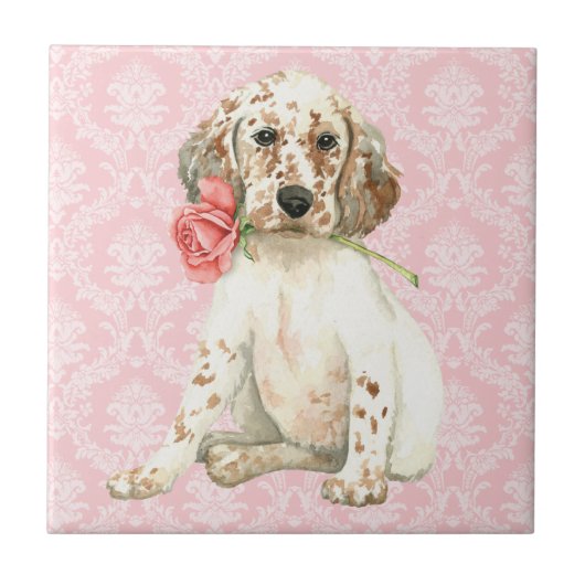 Valentine Rose English Setter Fliese (Vorderseite)