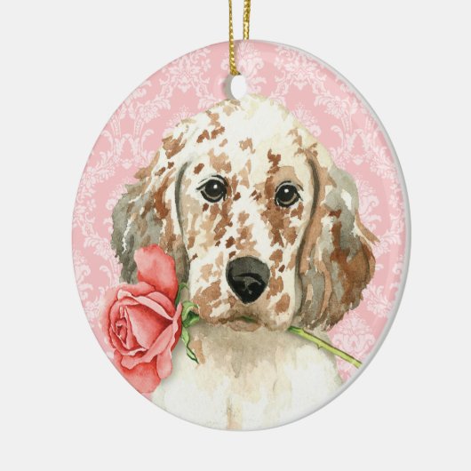 Valentine Rose English Setter Keramikornament (Links)