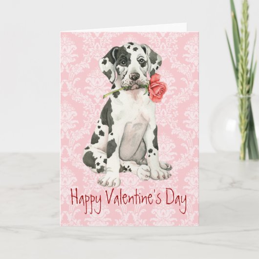 Valentine Rose Great Dane Feiertagskarte (Vorderseite)