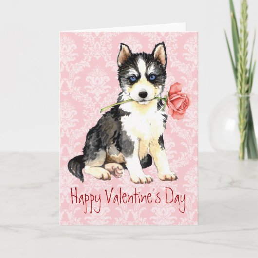 Valentine Rose Husky Feiertagskarte (Vorderseite)